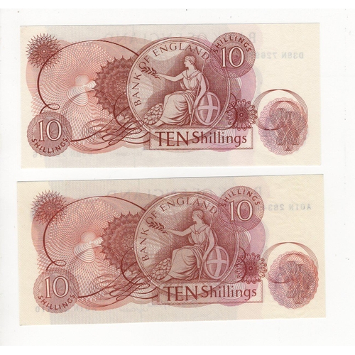 84 - Fforde 10 Shillings (2) issued 1967, FIRST RUN 'A01N' prefix and LAST RUN 'D38N' prefix, serial A01N... 