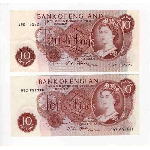 85 - Fforde 10 Shillings (2) issued 1967, rare FIRST RUN '26R' prefix and LAST RUN '99Z' prefix, serial 2... 