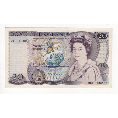 88 - Fforde 20 Pounds issued 1970, very rare REPLACEMENT note, only issued with 'M01' prefix, serial M01 ... 