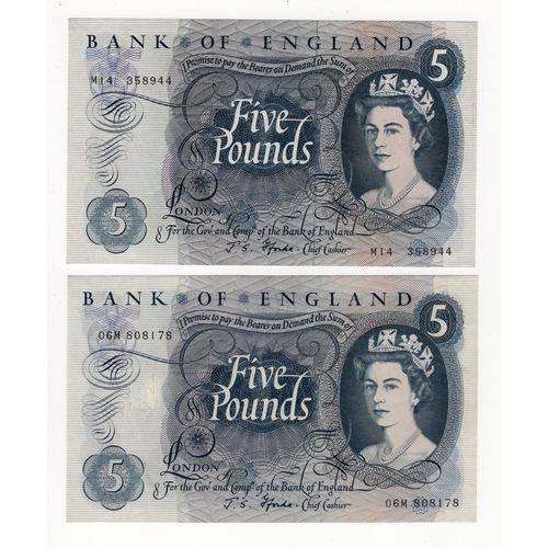 89 - Fforde 5 Pounds (2) issued 1967, scarce REPLACEMENT notes, serial 06M 808178 (B315, Pick375b) VF, se... 