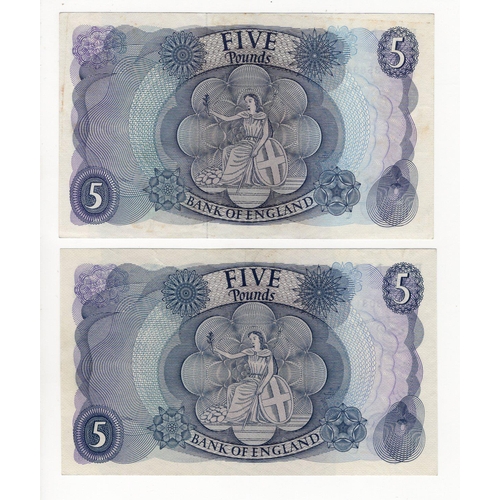 89 - Fforde 5 Pounds (2) issued 1967, scarce REPLACEMENT notes, serial 06M 808178 (B315, Pick375b) VF, se... 