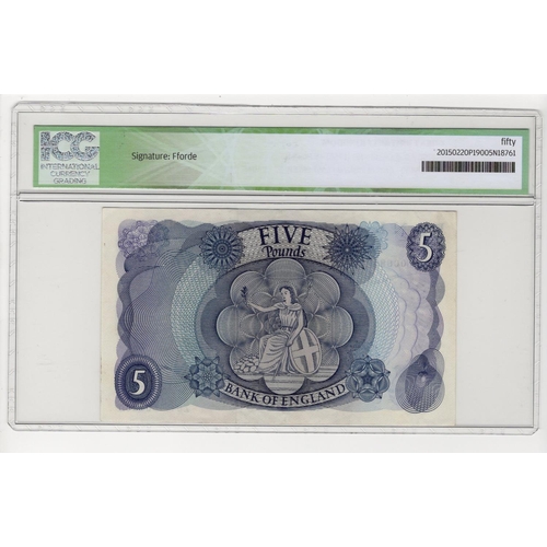 90 - Fforde 5 Pounds issued 1967, first prefix of LAST SERIES 'Z01' with RADAR serial number, serial Z01 ... 