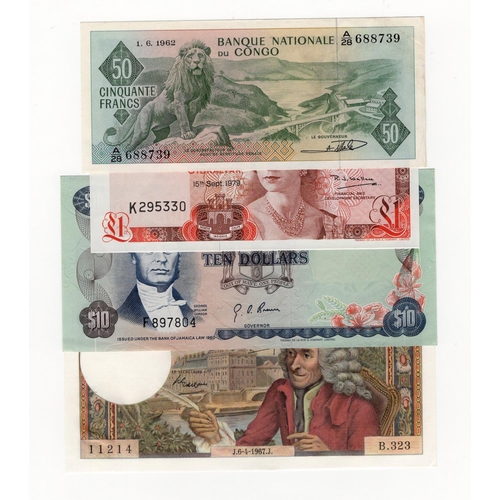 902 - World (4), Congo Democratic Republic 50 Francs dated 1st June 1962 EF, Jamaica 10 Dollars issued 197... 