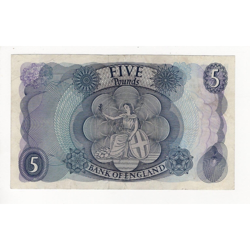 92 - Fforde 5 Pounds issued 1967, rare FIRST RUN REPLACEMENT note 'M08' prefix, serial M08 843665 (B313, ... 