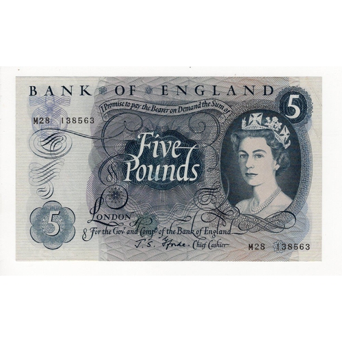 93 - Fforde 5 Pounds issued 1967, rare LAST RUN REPLACEMENT note 'M28' prefix, serial M28 138563 (B313, P... 