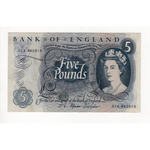 94 - Fforde 5 Pounds issued 1967, very rare FIRST RUN '01A' prefix, serial 01A 482818 (B314, Pick375b) pr... 