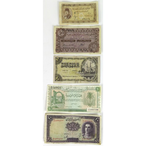 914 - World (9), Middle East collection, Egypt 5 Piastres Law 1940, Egypt 10 Piastres Law 1940, Iran 10 Ri... 