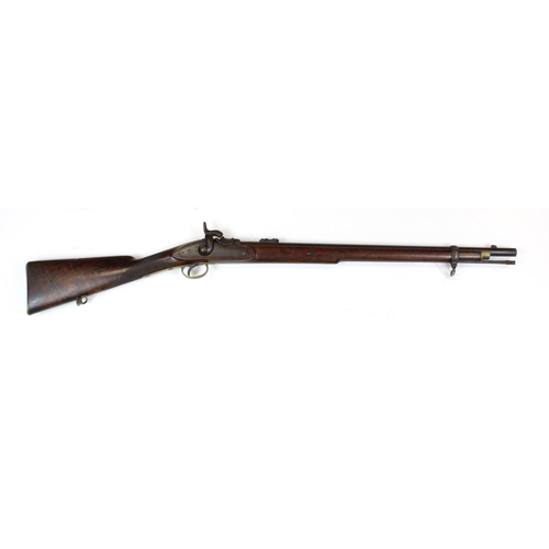 1057 - South African mid 19th century Volunteers short rifle with 26 inch barrel, with single barrel band a... 