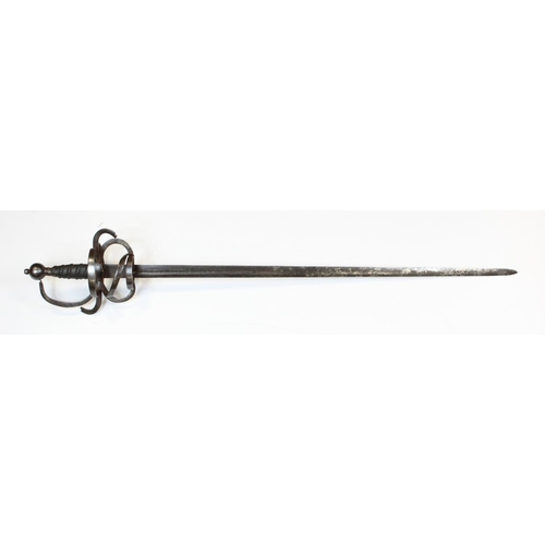 1061 - Sword 17th century style heavy Rapier with 35 inch straight blade with inscription to both sides of ... 