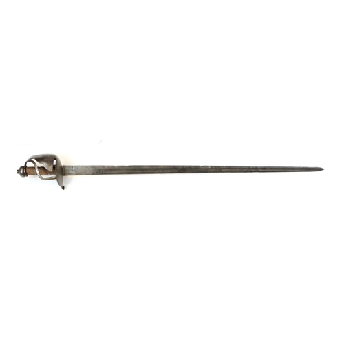 1062 - Sword 17th/18th century continental Cavalry with 35 inch straight blade, one piece basket hilt, wood... 