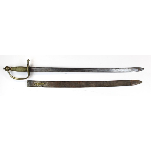 1064 - Sword 18th century British Infantry mans side arm with brass hilt, wire bound grip, 28 inch blade wi... 