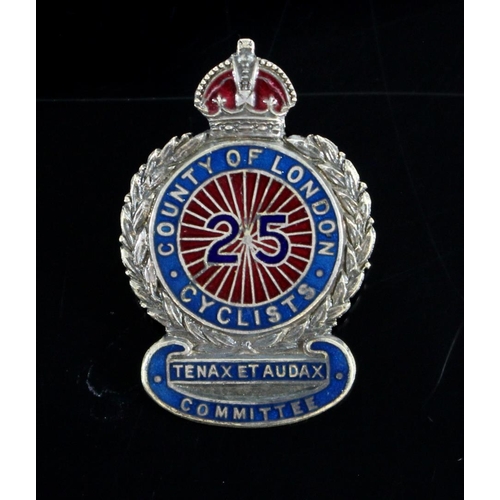 1365 - County of London '25' Cyclists Committee pin badge, enamelled and white metal, maker marked Thomas F... 