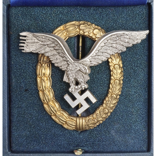 1478 - German Luftwaffe Combined Pilot / Observers badge with Deumer maker mark, in fitted / titled box