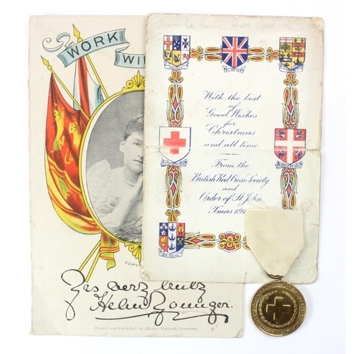 1934 - WW1 BRCS 1914-18 Service Medal with BRCS 1918 Christmas card and one other.