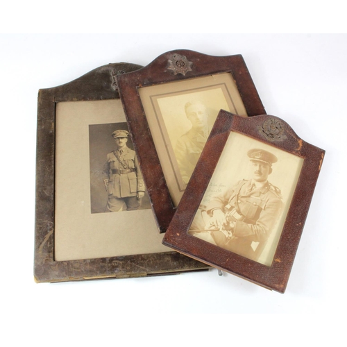 1949 - WW1 leather photo frames, three of, with badges to the Middlesex Regt. ASC. GSC, all come with portr... 