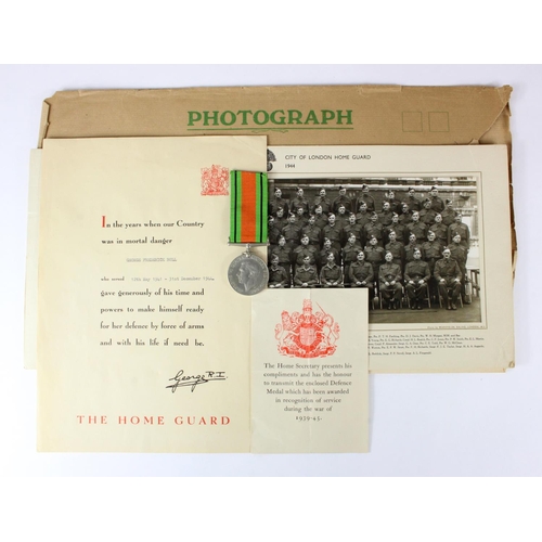 1984 - WW2 Home Guard Certificate of Service and Defence Medal to George Frederick Bull, with group photo o... 