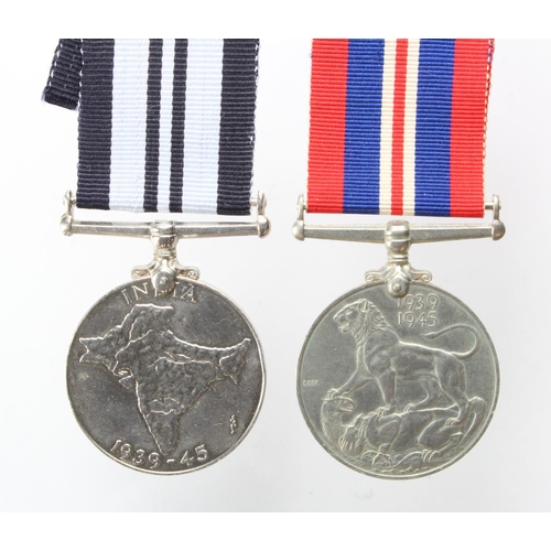 1986 - WW2 India 1939-45 Service medal with WW2 War medal.