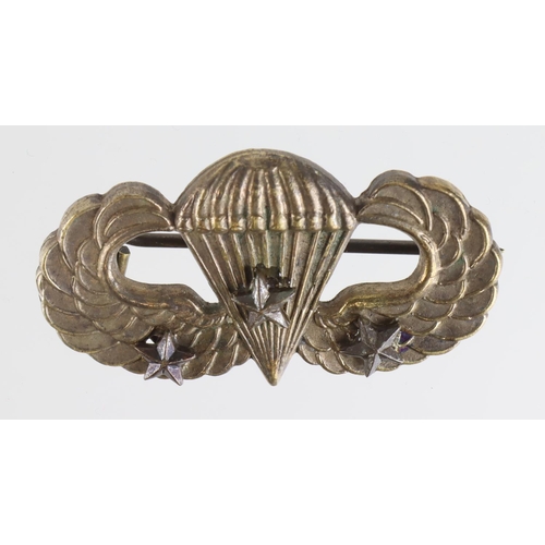 1988 - WW2 Late War British Made Silver Plated US Parachutist Wings with 3 combat stars.