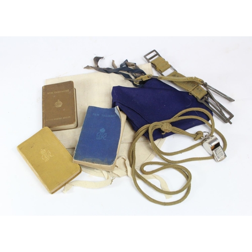 1989 - WW2 military related items including three soldiers pocket bibles whistle and lanyard soldiers shavi... 