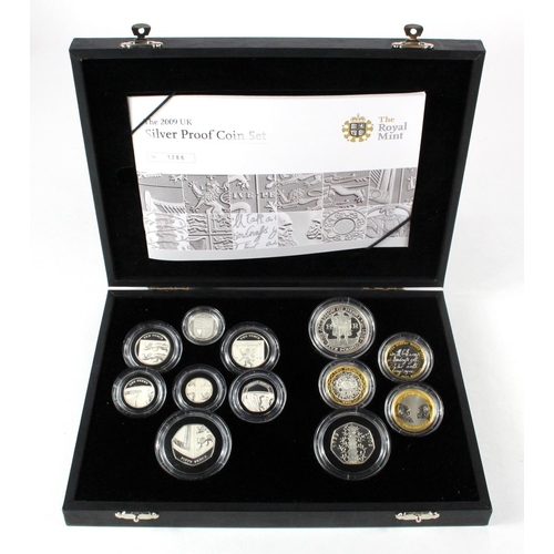 223 - Proof Set 2009, the 12 coin set  all struck in Silver. Five Pounds Henry VIII, Two Pounds (3) Darwin... 