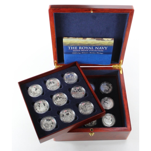 526 - Jersey/Guernsey/Alderney The History of the Royal Navy 2003-2005. The 18 coin collection Crown-sized... 