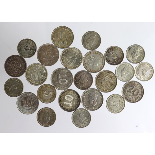 528 - Malaya silver (24): 10 Cents (12), 5 Cents (12), nice grade.