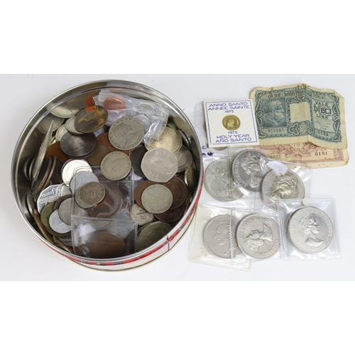 557 - World Coins, 19th-20thC assortment in a shortbread tin.