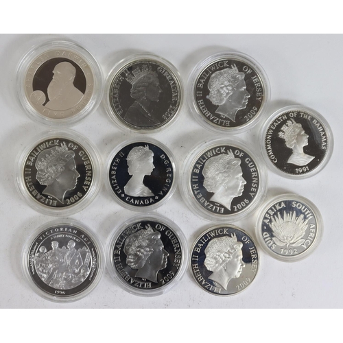 569 - World Silver Proof single items (10) mainly Crown-size aFDC/FDC with the majority in hard plastic ca... 