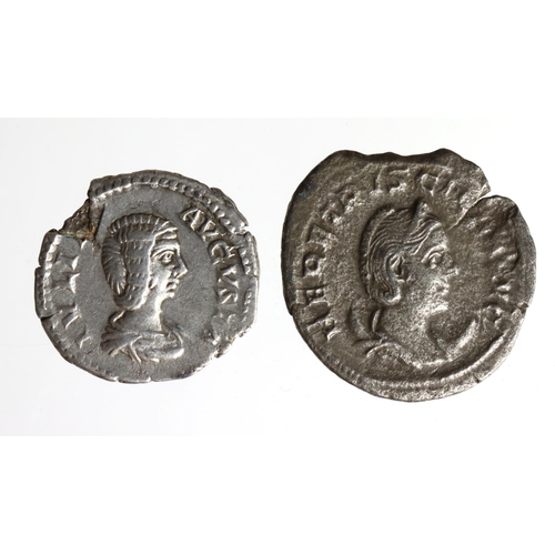 695 - Roman Imperial (2): Julia Domna AR Denarius, Fortuna seated type, 3.29g, chipped VF, along with Here... 