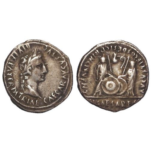 701 - Roman Imperial, Augustus AR Denarius 2 BC - 4 AD, Lugdunum mint, Gaius & Lucius Caesars type, 3.68g,... 