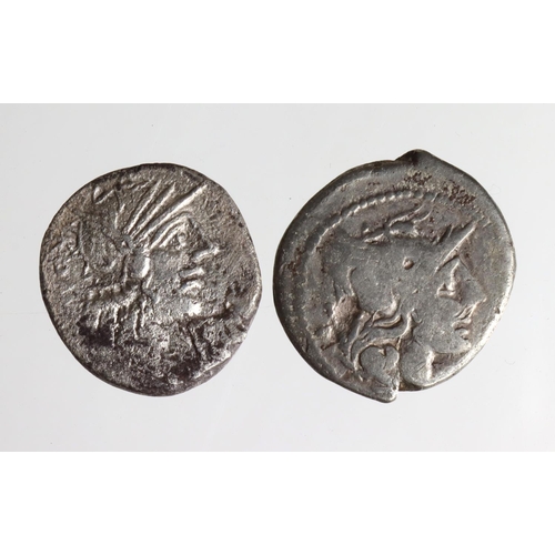 723 - Roman Republican (2) silver Denarii: Early anonymous 211-208 BC, Roma / Dioscuri, Sear 38, 3.26g, aF... 