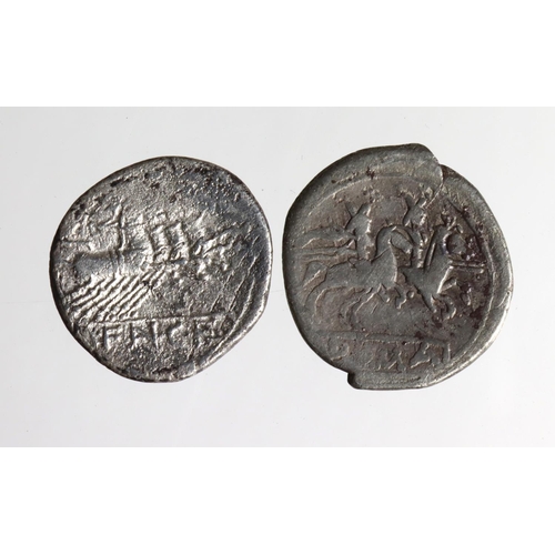 723 - Roman Republican (2) silver Denarii: Early anonymous 211-208 BC, Roma / Dioscuri, Sear 38, 3.26g, aF... 