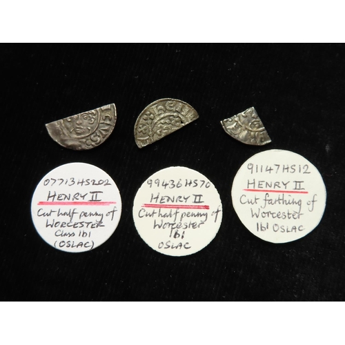 762 - Henry II (1154-1189), Short Cross cut coins (3), class 1b1, Worcester: Halfpennies: 1b1 [OSLAC] SCBI... 