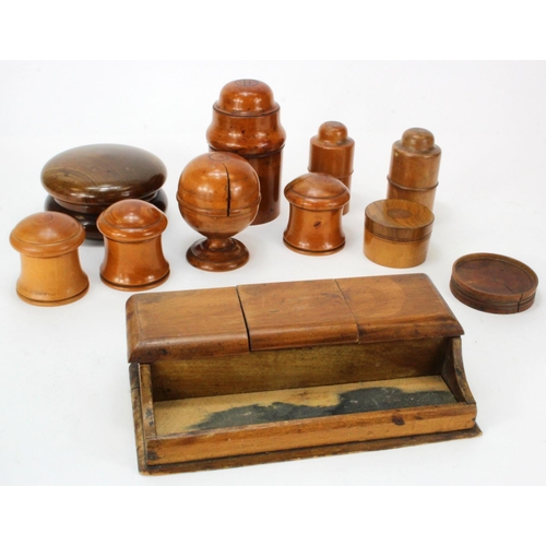 1011 - Treen. A collection of treen items to include turned chemist bottle holders to include L Ronco and u... 