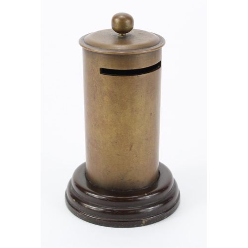 1012 - Trench art. Trench art money box in the form of a post box. 11cm high.