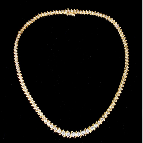 120 - 18ct yellow gold diamond set collar necklace with box clasp and safety, set with one hundered and th... 