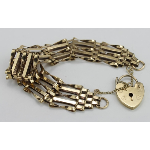 142 - 9ct gold five bar gate bracelet, Approx 12.1g