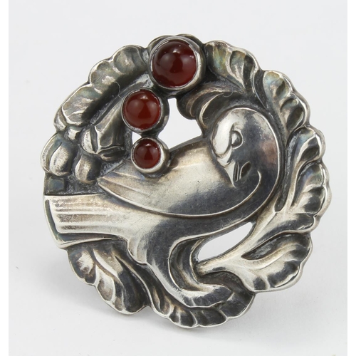 149 - Georg Jensen silver brooch, designed by Kristian Mohl-Hansen, depicting a dove surrounded by foliage... 