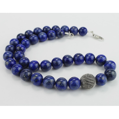 153 - Lapis Lazuli Necklace (total 564cts) With Silver Bead, 10mm-15mm, sterling silver clasp and findings