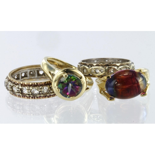 160 - 14ct yellow gold mystic topaz ring, finger size M, weight 4.0g. Two 9ct and silver cz full eternity ... 