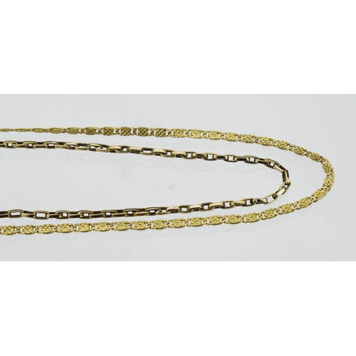 166 - Two 9ct yellow gold chain necklaces, one square belcher link necklace with bolt ring clasp, length 4... 