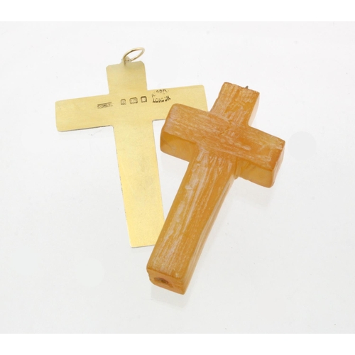 169 - Silver gilt crucifix hallmarked London 1935 by Asprey & Co. along with an amber? Crucifix