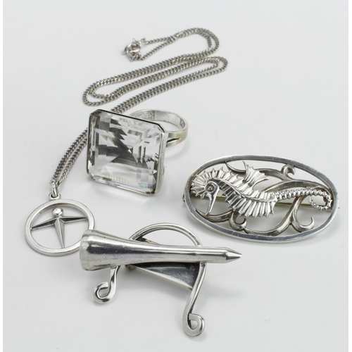 181 - Silver Jewellery. Four pieces of named sterling silver jewellery, comprising a brooch by Geoffrey G.... 