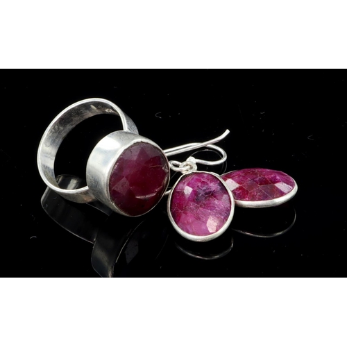 184 - As new Ruby Gemstone Earrings in 925 Sterling Silver with Ruby Ring