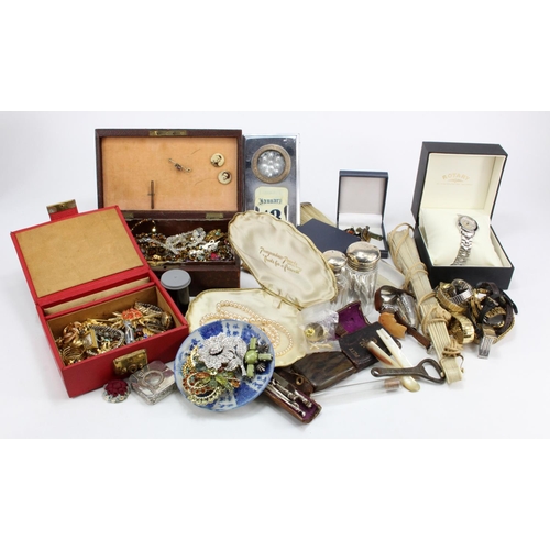 205 - Costume Jewellery & Watches. A box containing numerous pieces of costume jewellery, jars, etc., incl... 