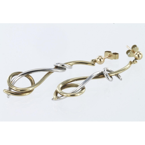 223 - 9ct yellow and white gold long drop earrings, length 4.5cm, weight 6.7g