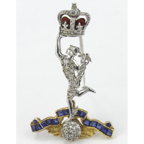 229 - Sweetheart badge. 9ct gold & diamond 'Royal Corps of Signals' sweetheart badge, depicting Greek God ... 