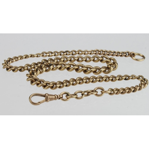 245 - 9ct yellow gold graduated solid curb chainnecklace converted from a watch chain with swivel clasp, l... 