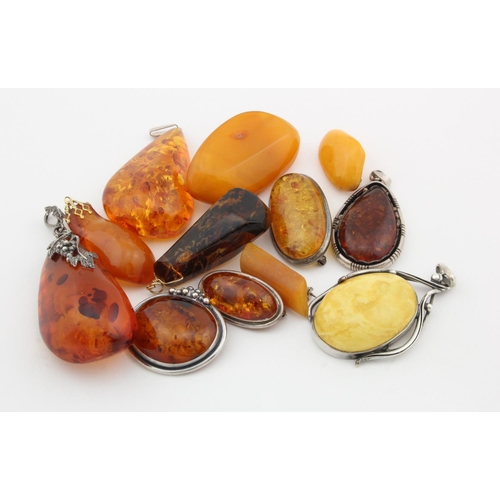 247 - Amber. Small collection of Amber jewellery many with silver frames / mounts.