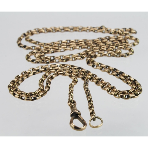 255 - 9ct yellow gold square belcher chain with swivel clasp, length approx. 118cm, weight 21.8g